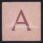 Rosa ros Guld Burgundy Glitter & Gnistra Monogram Stenunderlägg<br><div class="desc">Rosa ros Guld och Burgundy Faux Glitter och Gnistra Elegant Stone Tile. De här stenplattorna kan anpassas så att de omfattar ditt första och första namn.</div>