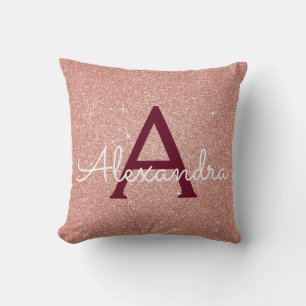 Rosa ros Guld - Burgundy Gnistra Glitter Monogram Kudde