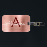 Rosa ros Guld Burgundy Metallic Monogram Namn Bagagebricka<br><div class="desc">Ro Guld -  Rosa och Burgundy Brushed Metall Foil Monogram Namn och Initial Luggage Tag. Den här märkrn för Faux Metallic Stainless Steel bag är perfekt för Back to school,  Work eller Traveling.</div>