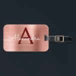 Rosa ros Guld Burgundy Metallic Monogram Namn Bagagebricka<br><div class="desc">Ro Guld -  Rosa och Burgundy Brushed Metall Foil Monogram Namn och Initial Luggage Tag. Den här märkrn för Faux Metallic Stainless Steel bag är perfekt för Back to school,  Work eller Traveling.</div>