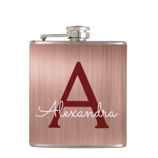 Rosa ros Guld - Burgundy Metallic Monogram Namn Fickplunta