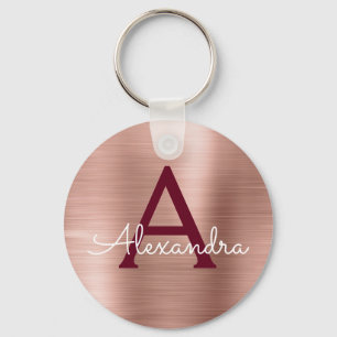Rosa ros Guld Burgundy Stainless Steel Monogram Nyckelring