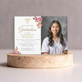 Rosa ros Guld Caduceus sjuksköterskeskola Studente Inbjudningar