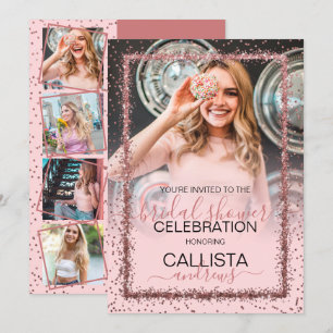 Rosa ros Guld Confetti Gräns Photo Möhippa Inbjudningar