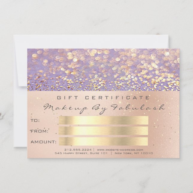 Rosa ros Guld Confetti Lila Makeup-presentkort (Framsida)