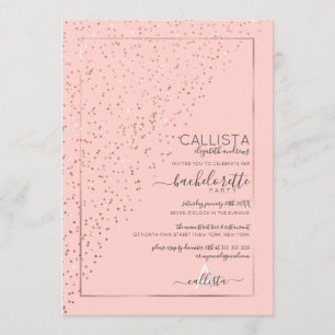 Rosa ros Guld diagonal konfetti Bachelorette Inbjudningar
