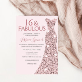 Rosa ros Guld Dress Sweet 16 Födelsedagsfest Inbjudningar