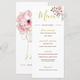 Rosa ros Guld Elegant, sommarmonogram Menu Meny
