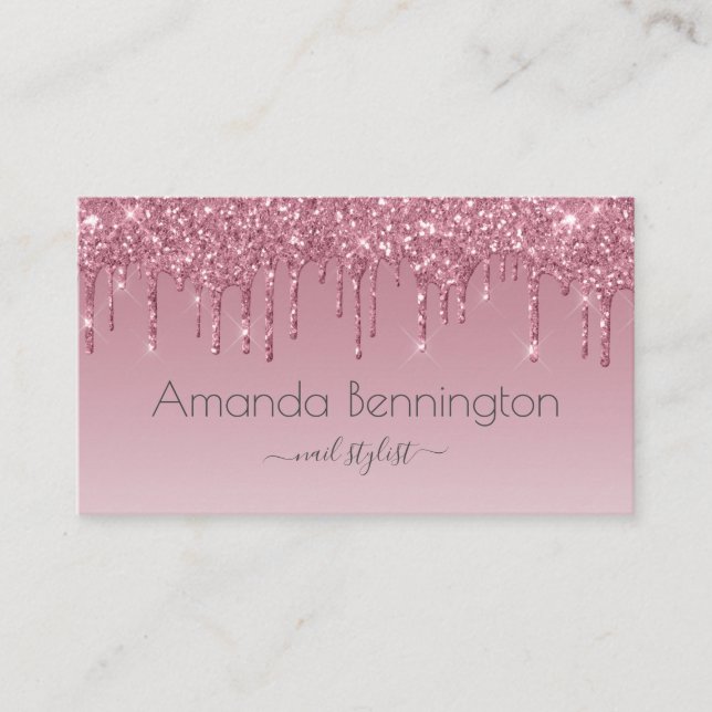 Rosa ros Guld Faux Glitter med Logotyp Visitkort (Framsida)