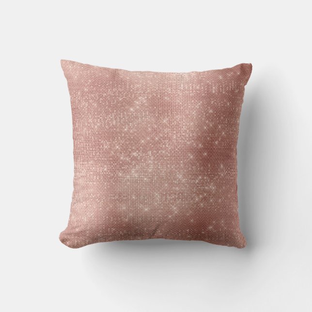 Rosa ros Guld Faux Powder Diamond Sequin Metall Kudde (Framsida)