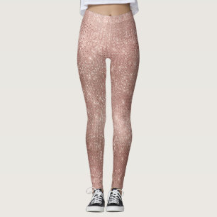 Rosa ros Guld Faux Push Metallic Diamond Sparkly Leggings