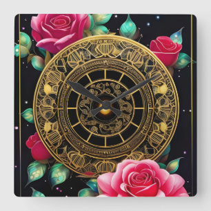 Rosa ros Guld Filigree Art Fyrkantig Klocka
