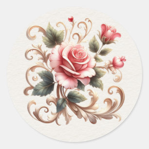 Rosa ros Guld Filigree Valentine Runt Klistermärke