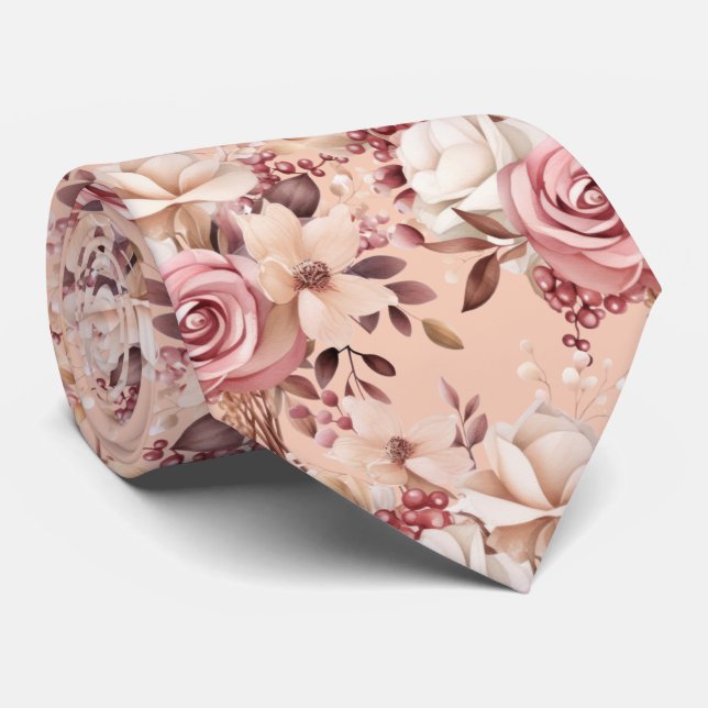Rosa ros Guld Flowers Blommigt Neck Tie Slips (Rullad)