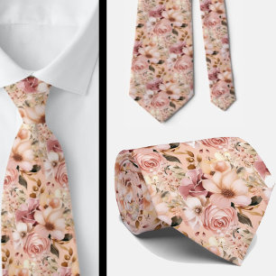 Rosa ros Guld Flowers Blommigt Neck Tie Slips