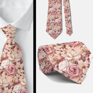 Rosa ros Guld Flowers Blommigt Neck Tie Slips