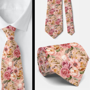 Rosa ros Guld Flowers Blommigt Neck Tie Slips