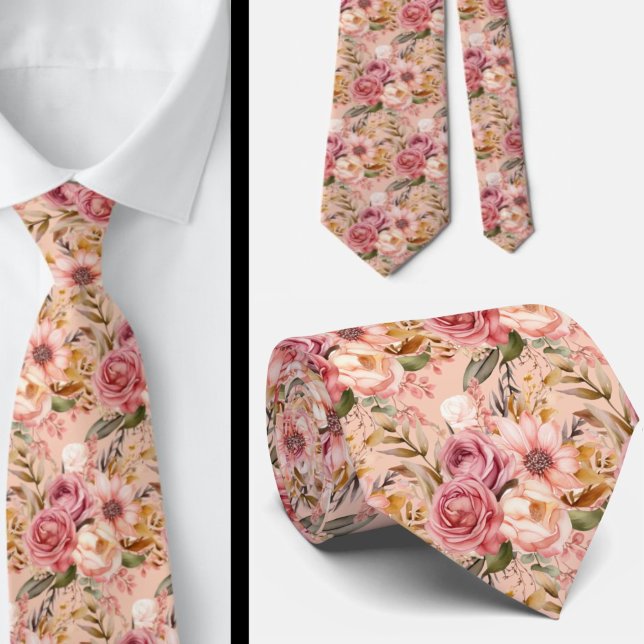 Rosa ros Guld Flowers Blommigt Neck Tie Slips (Skapare uppladdad)