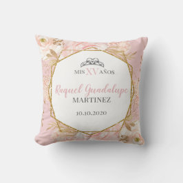 Rosa ros & Guld Geometric Glitter Mis XV Pillow Kudde
