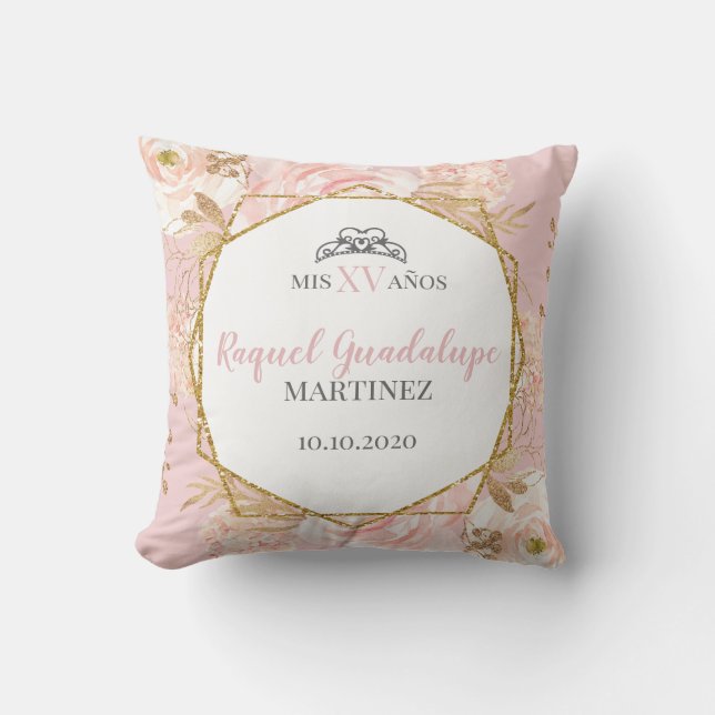 Rosa ros & Guld Geometric Glitter Mis XV Pillow Kudde (Framsida)