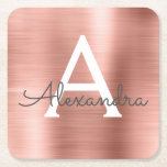 Rosa ros Guld Girly Metallic Monogram Birthday Underlägg Papper Kvadrat<br><div class="desc">Rosa ros Faux Stainless Steel Foil Girly Elegant Monogram Namn Födelsedagsfest Underlägg. Dessa Underlägg för Födelsedagsfest kan anpassas så att de omfattar ditt första och första namn.</div>