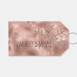 Rosa ros Guld Glam Glitter Snowflake Presentetikett