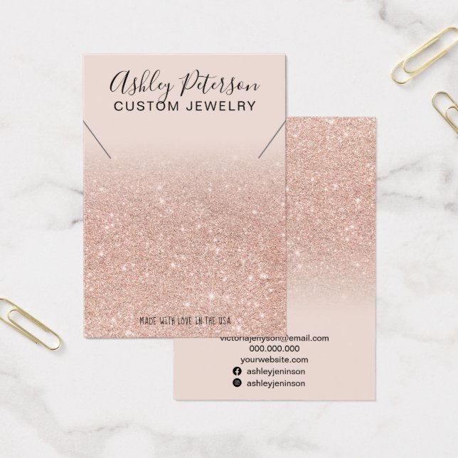 Rosa ros guld glitter chic halsband visning visitkort (Kontor)
