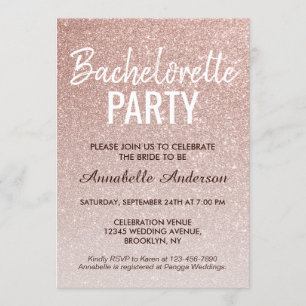 Rosa ros Guld Glitter Gnistra Bachelorette Party Inbjudningar