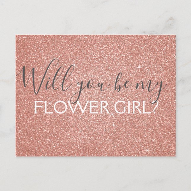 Rosa ros Guld Glitter & Gnistra Flower Girl Inbjudan Vykort (Framsida)