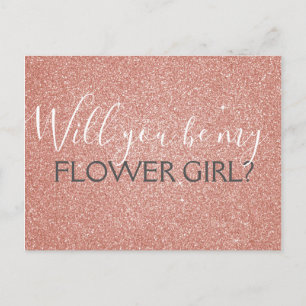 Rosa ros Guld Glitter & Gnistra Flower Girl Inbjudan Vykort