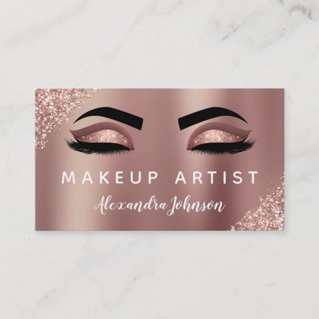 Rosa ros Guld Glitter Gnistra  Makeup Artist Visitkort (Framsida)