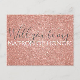 Rosa ros Guld Glitter & Gnistra Matron of Honor Inbjudan Vykort