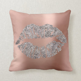 Rosa ros Guld Glitter Kiss Grått Metallic Kudde
