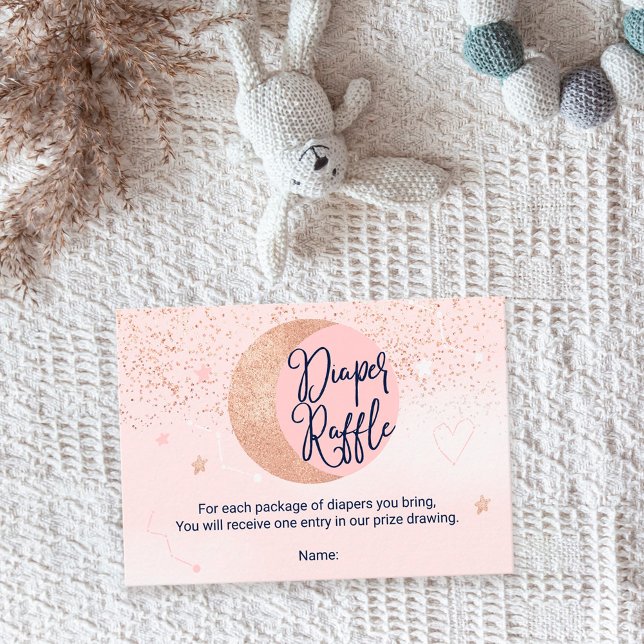 Rosa ros guld glitter måne, baby, blöjraffel från tilläggskort (Skapare uppladdad)