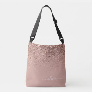  Rosa ros Guld Glitter Monogram Namn Axelväska