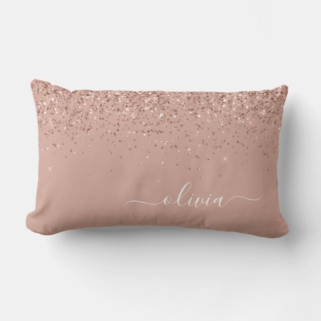 Rosa ros Guld Glitter Monogram Namn Lumbarkudde (Framsida)