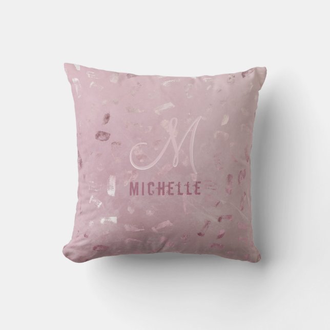 Rosa ros Guld Glitter Monogram Namn Michelle Kudde (Framsida)