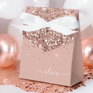  Rosa ros Guld Glitter Monogram Namn Presentaskar
