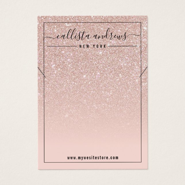  Rosa ros Guld Glitter Necklace Visning Card Visitkort (Framsidan)