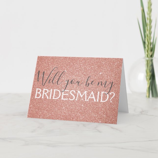 Rosa ros Guld Glitter och Gnistra Bridesmaid Inbjudan (Framsida)