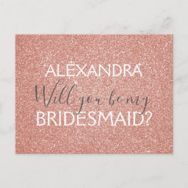 Rosa ros Guld Glitter och Gnistra Bridesmaid Inbjudan Vykort