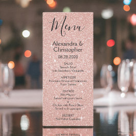Rosa ros Guld Glitter och Gnistra Bröllop Menu Meny