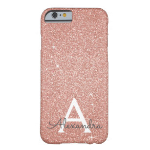rosa ros Guld Glitter och Gnistra Monogram Barely There iPhone 6 Fodral