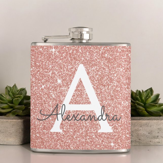 Rosa ros Guld Glitter och Gnistra Monogram Fickplunta (Skapare uppladdad)