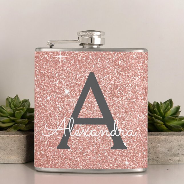 Rosa ros Guld Glitter och Gnistra Monogram Fickplunta (Skapare uppladdad)
