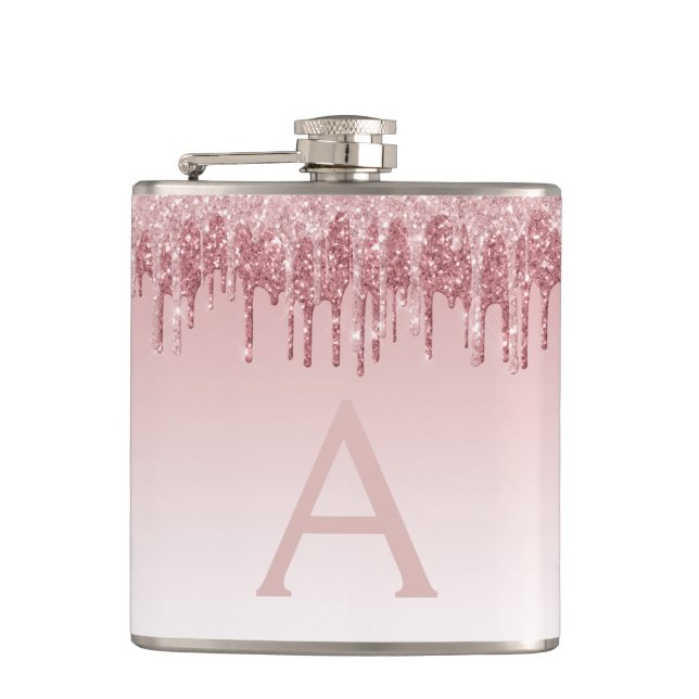 Rosa ros Guld Glitter och Gnistra Monogram Fickplunta (Framsidan)