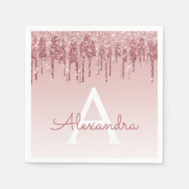 Rosa ros Guld Glitter och Gnistra Monogram födelse Pappersservett