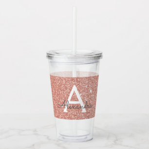 Rosa ros Guld Glitter och Gnistra Monogram födelse Take Away Mugg