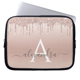 Rosa ros Guld Glitter och Gnistra Monogram Laptop Fodral