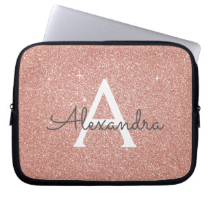 Rosa ros Guld Glitter och Gnistra Monogram Laptop Fodral